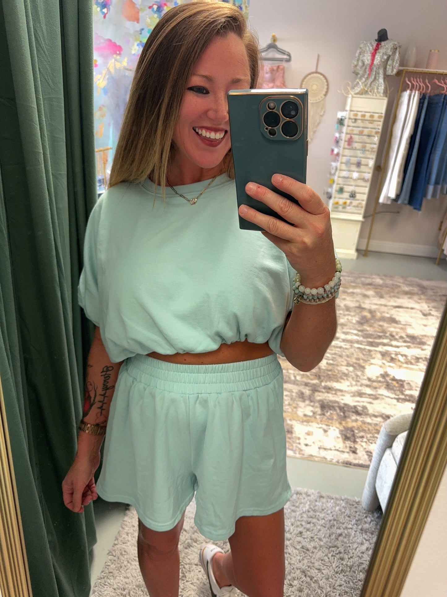 Mineral Washed Crop Top and Short Set