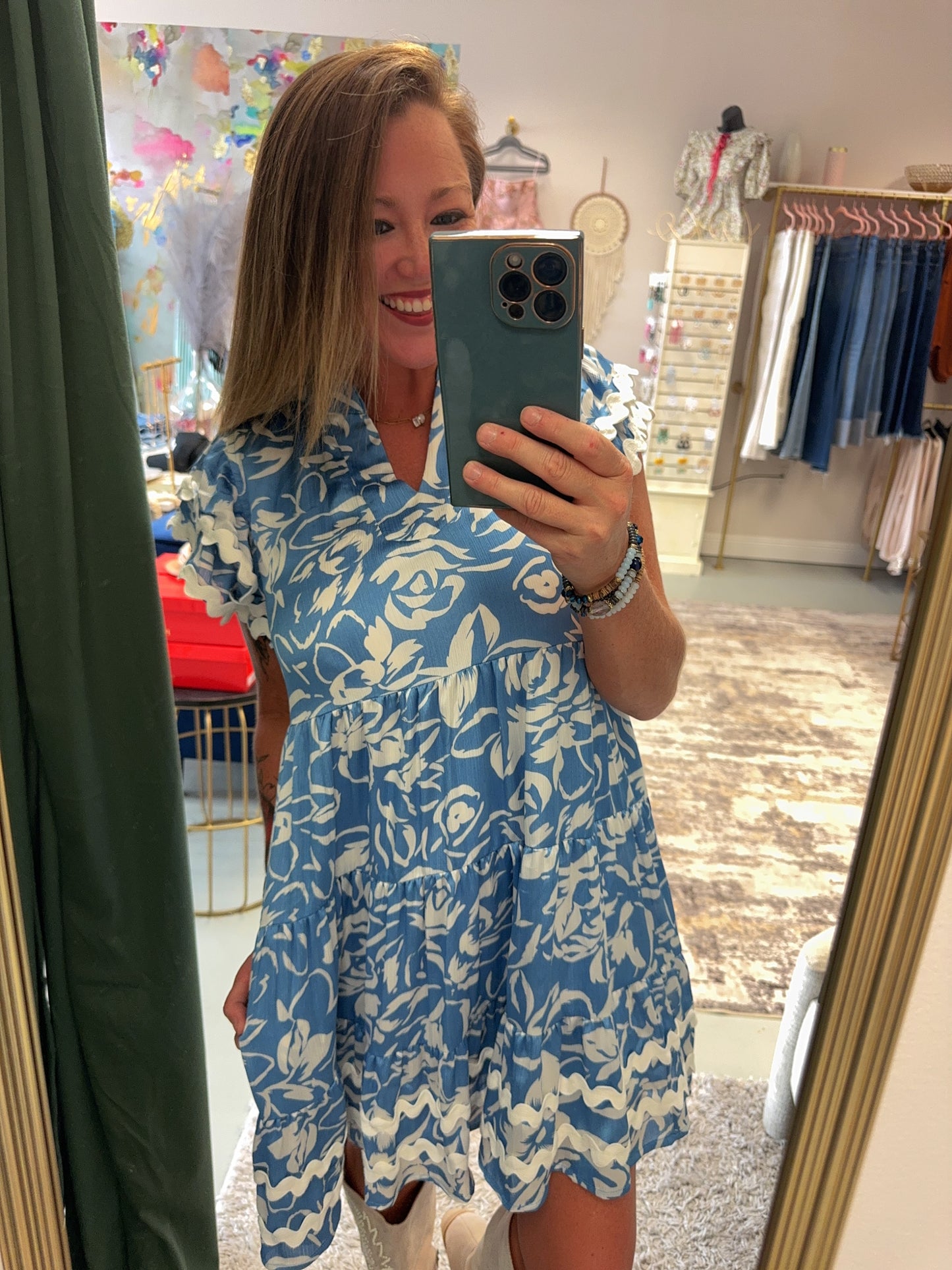 Bailey Satin Blue Print Dress