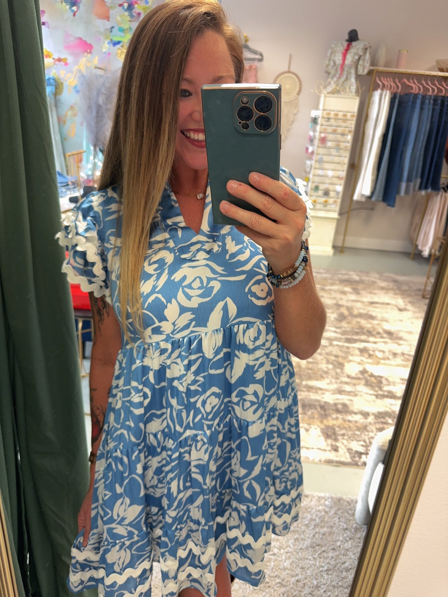 Bailey Satin Blue Print Dress