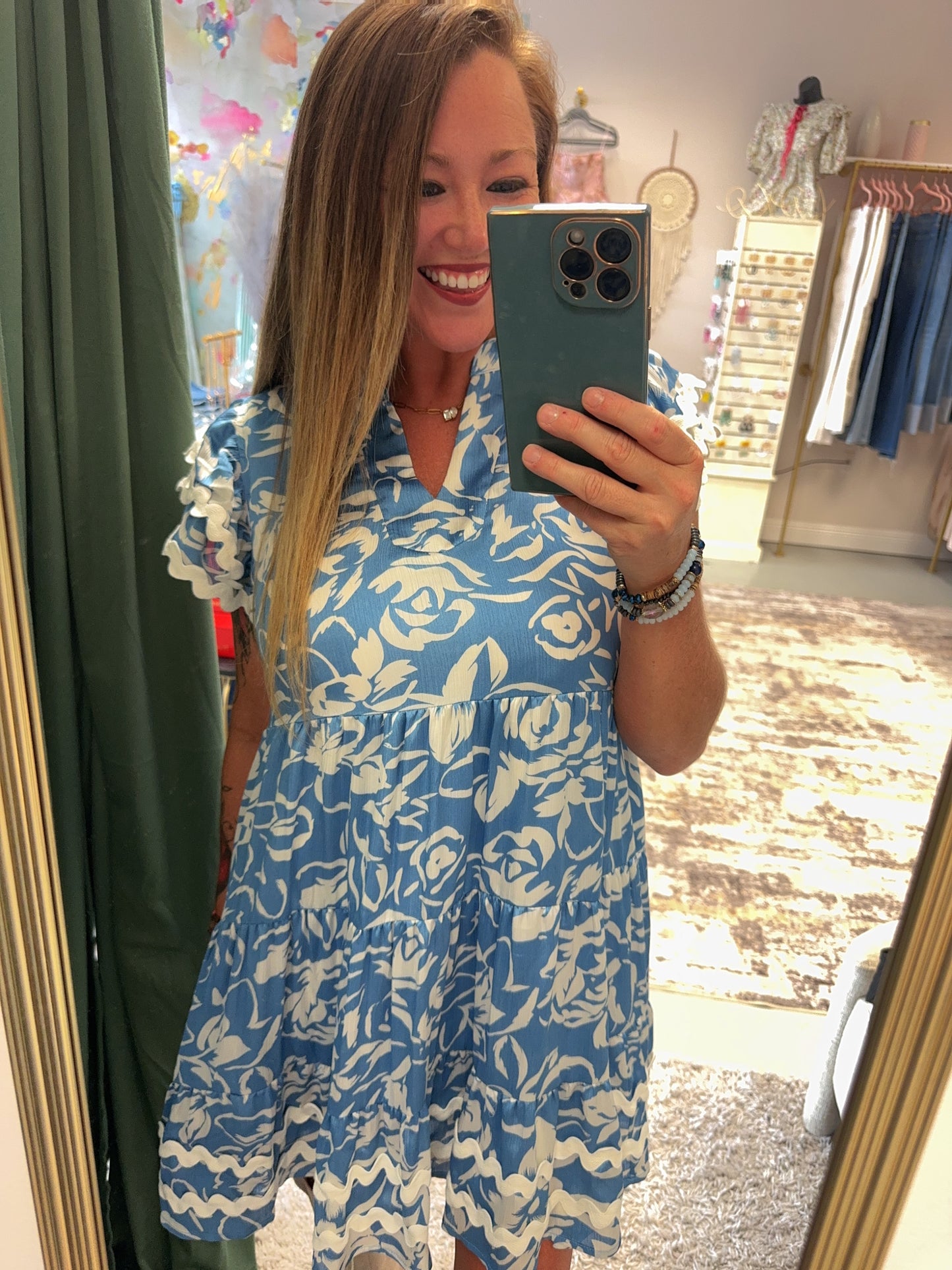 Bailey Satin Blue Print Dress