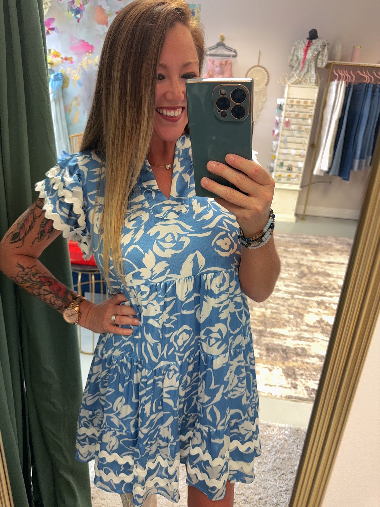 Bailey Satin Blue Print Dress