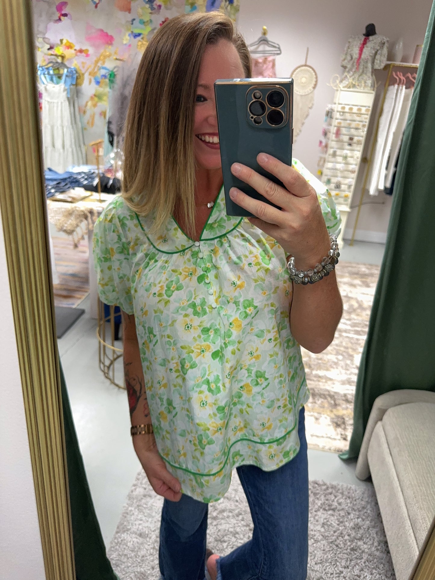 The Megan Floral Piping Blouse