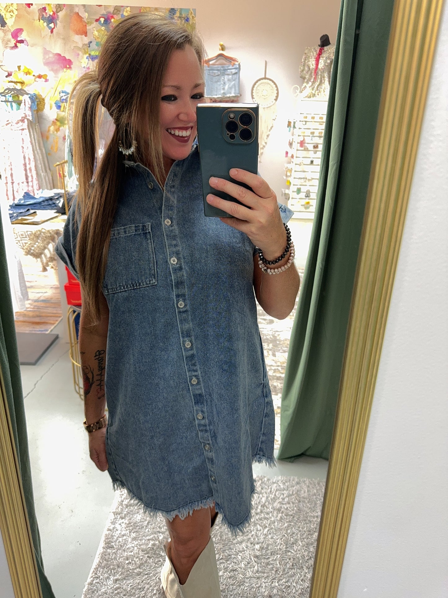 Frayed Denim Shirt Dress