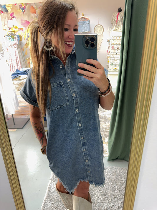 Frayed Denim Shirt Dress
