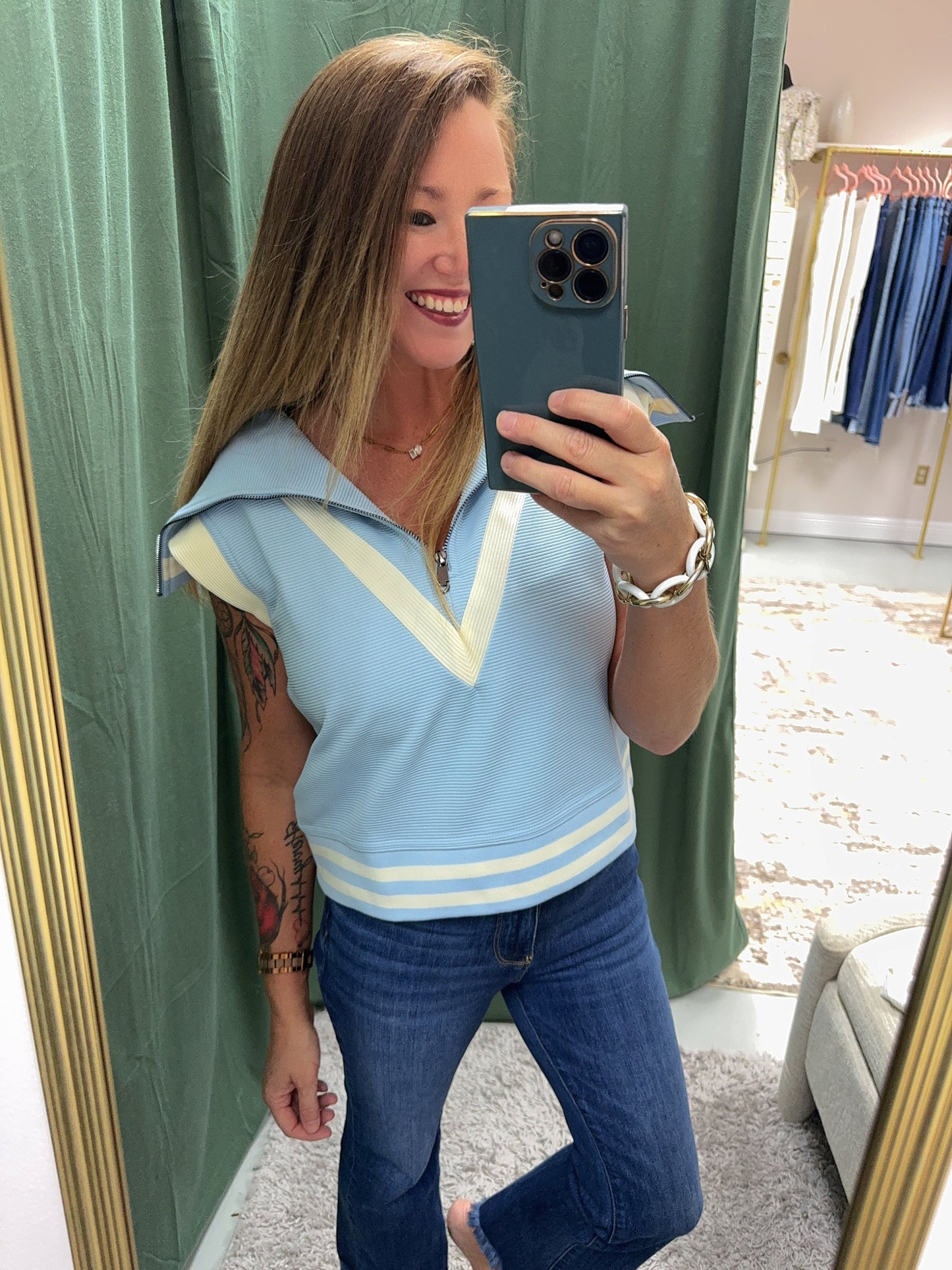 Country Club Zip Up Top