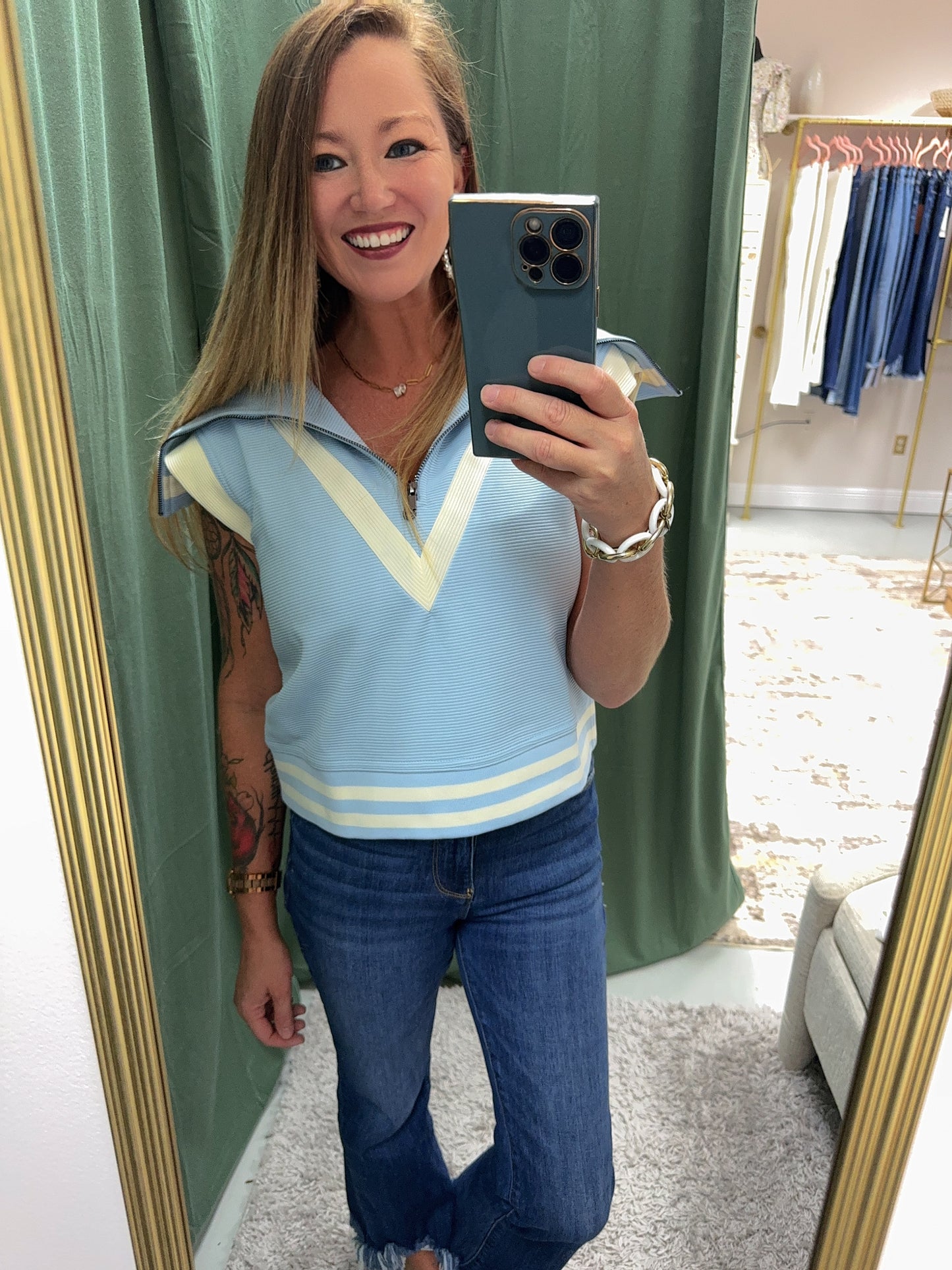 Country Club Zip Up Top