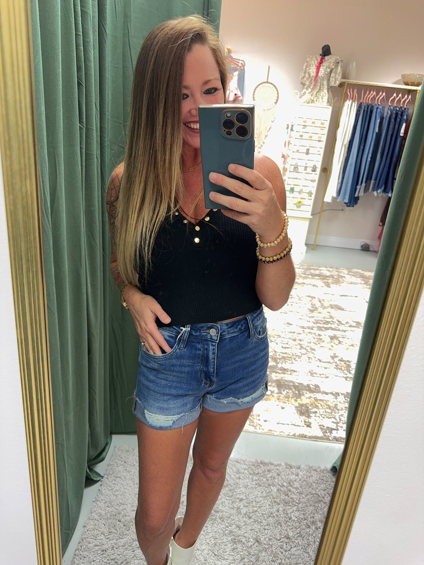 Charming VERVET High Rise Raw Hem Denim Shorts