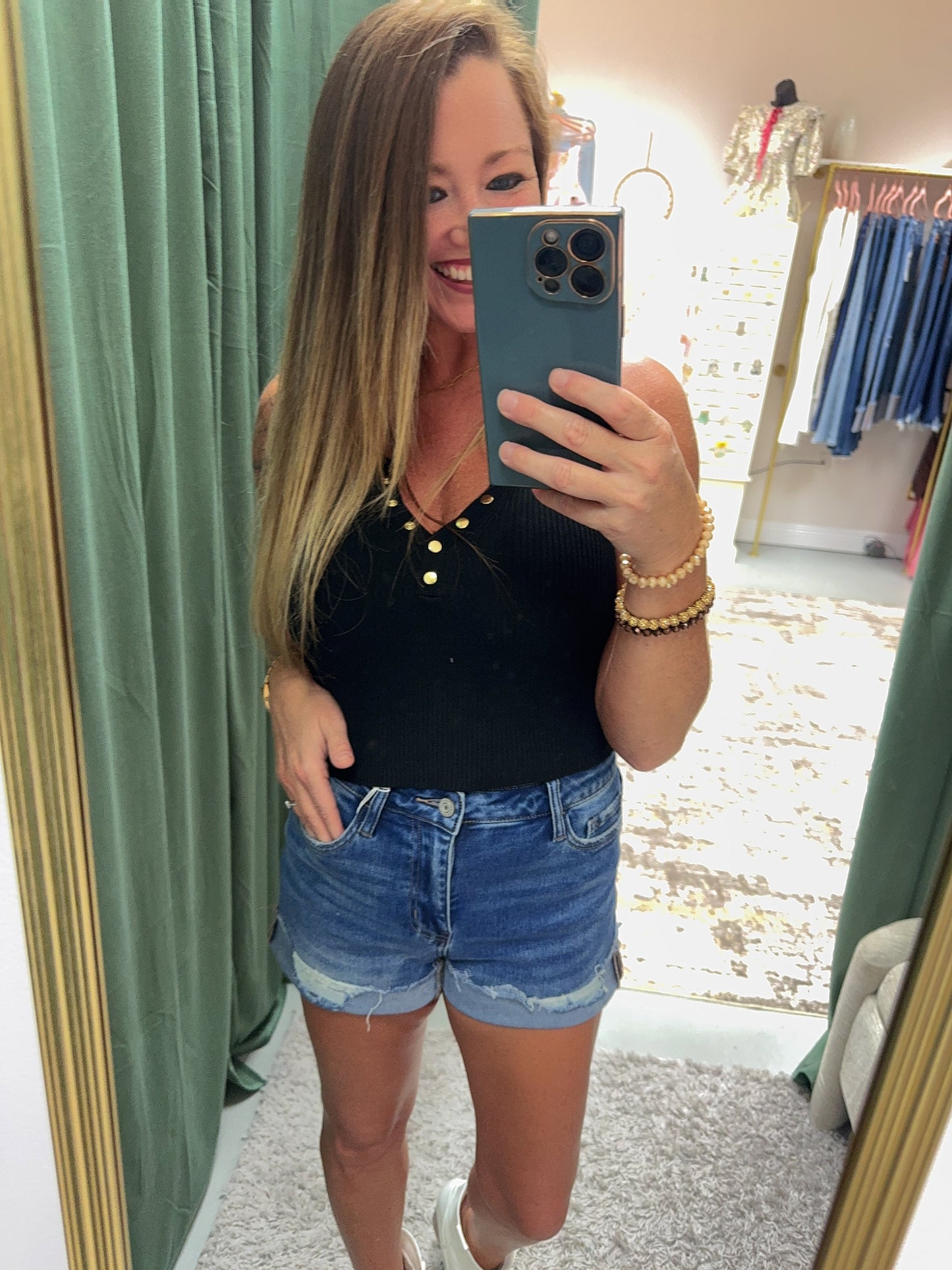 Charming VERVET High Rise Raw Hem Denim Shorts