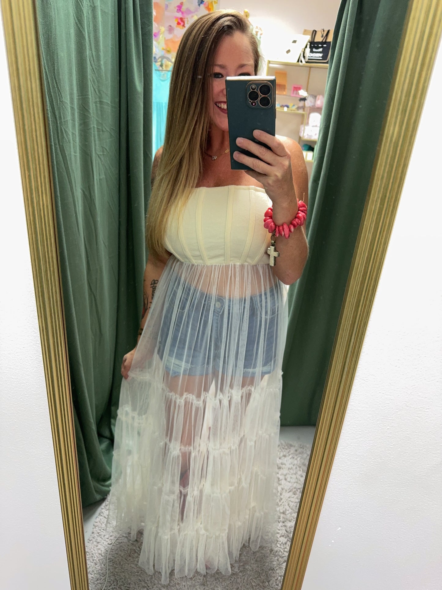 Ivory Mesh Layering Top