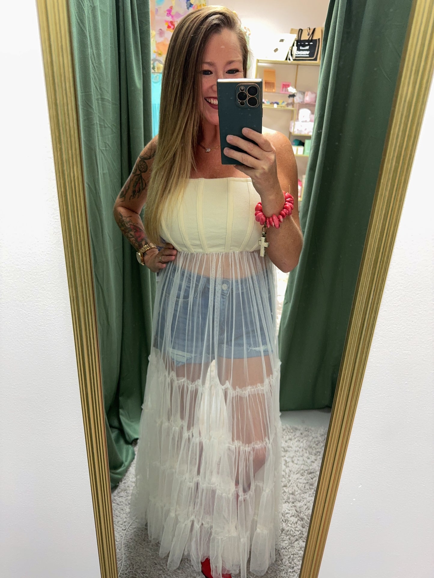 Ivory Mesh Layering Top