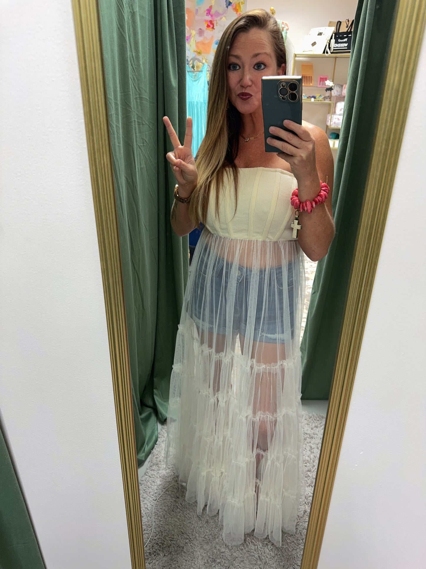 Ivory Mesh Layering Top