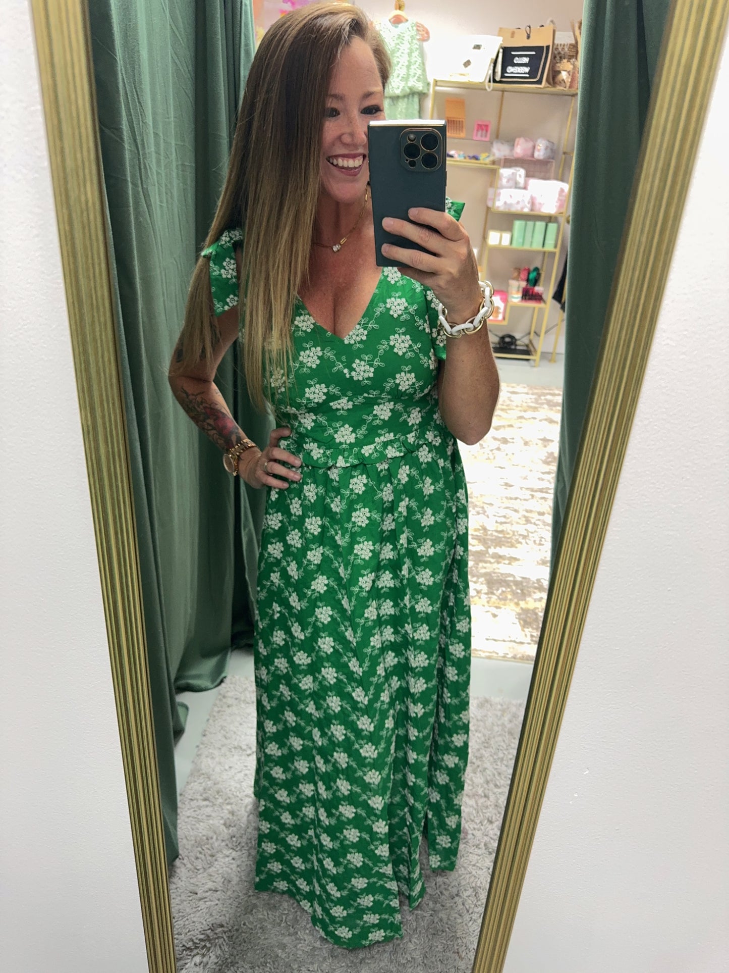 Green Embroidered Dress