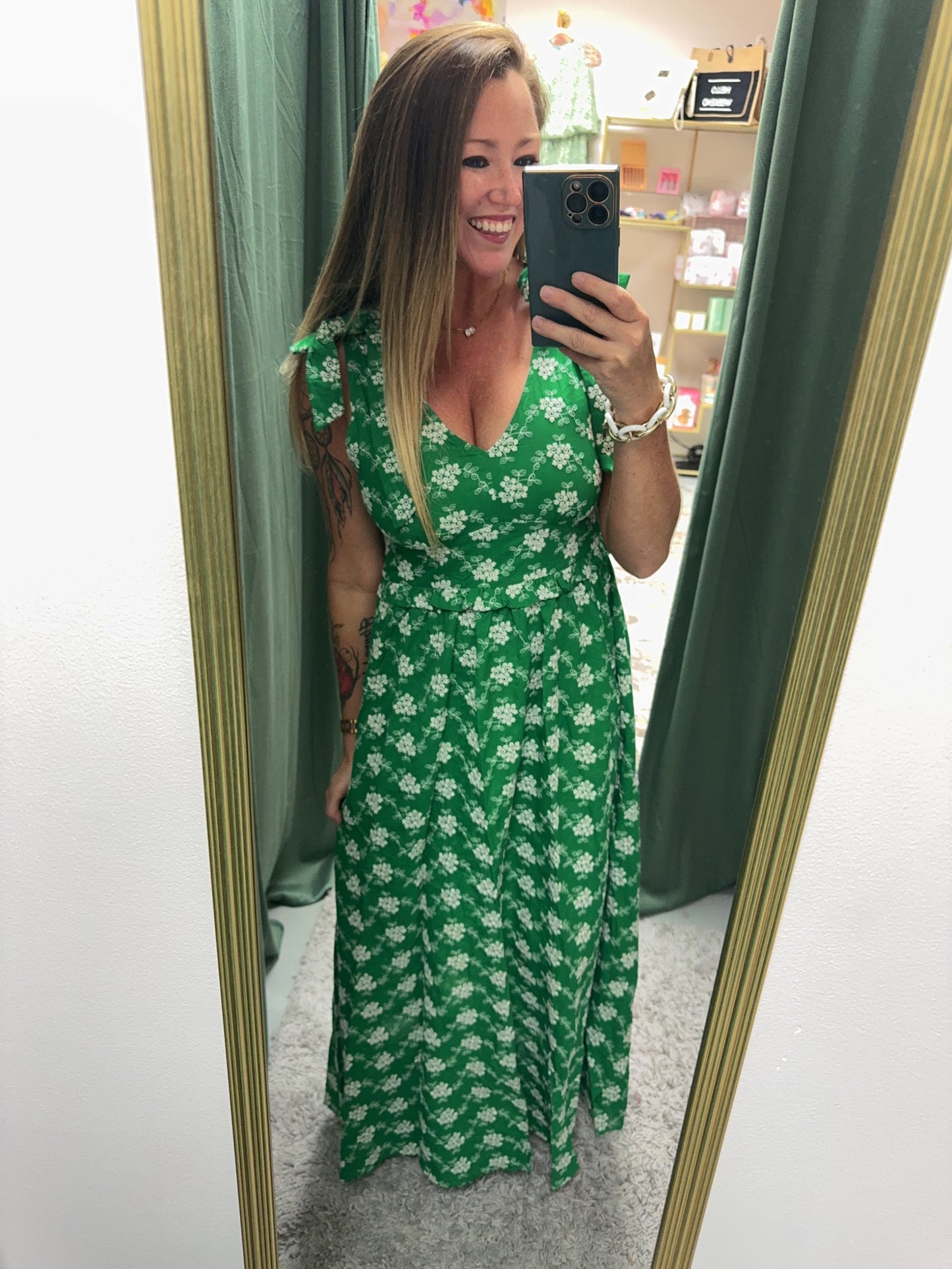 Green Embroidered Dress