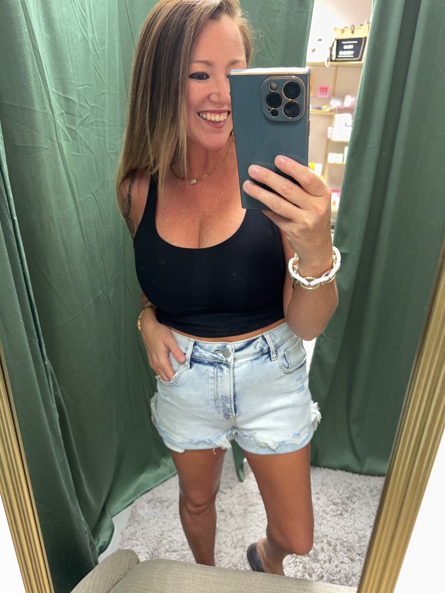 High Rise Light Wash Distressed Shorts