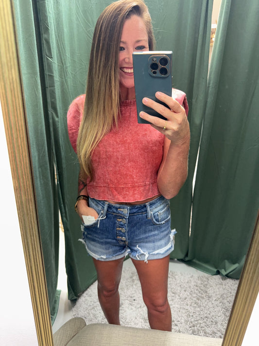 Rust Acid Wash Side Button Crop Top