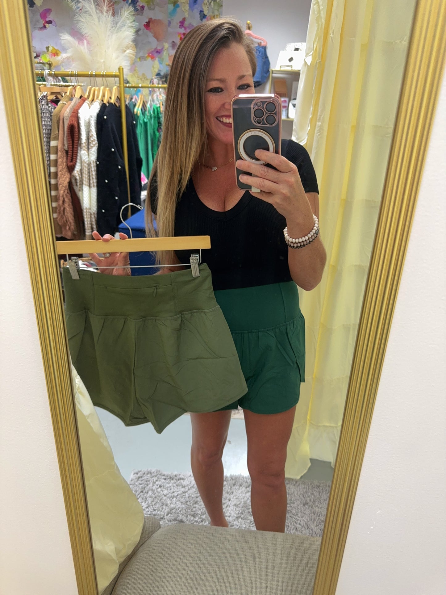 Dark Green High Waisted Back Pocket Running Shorts