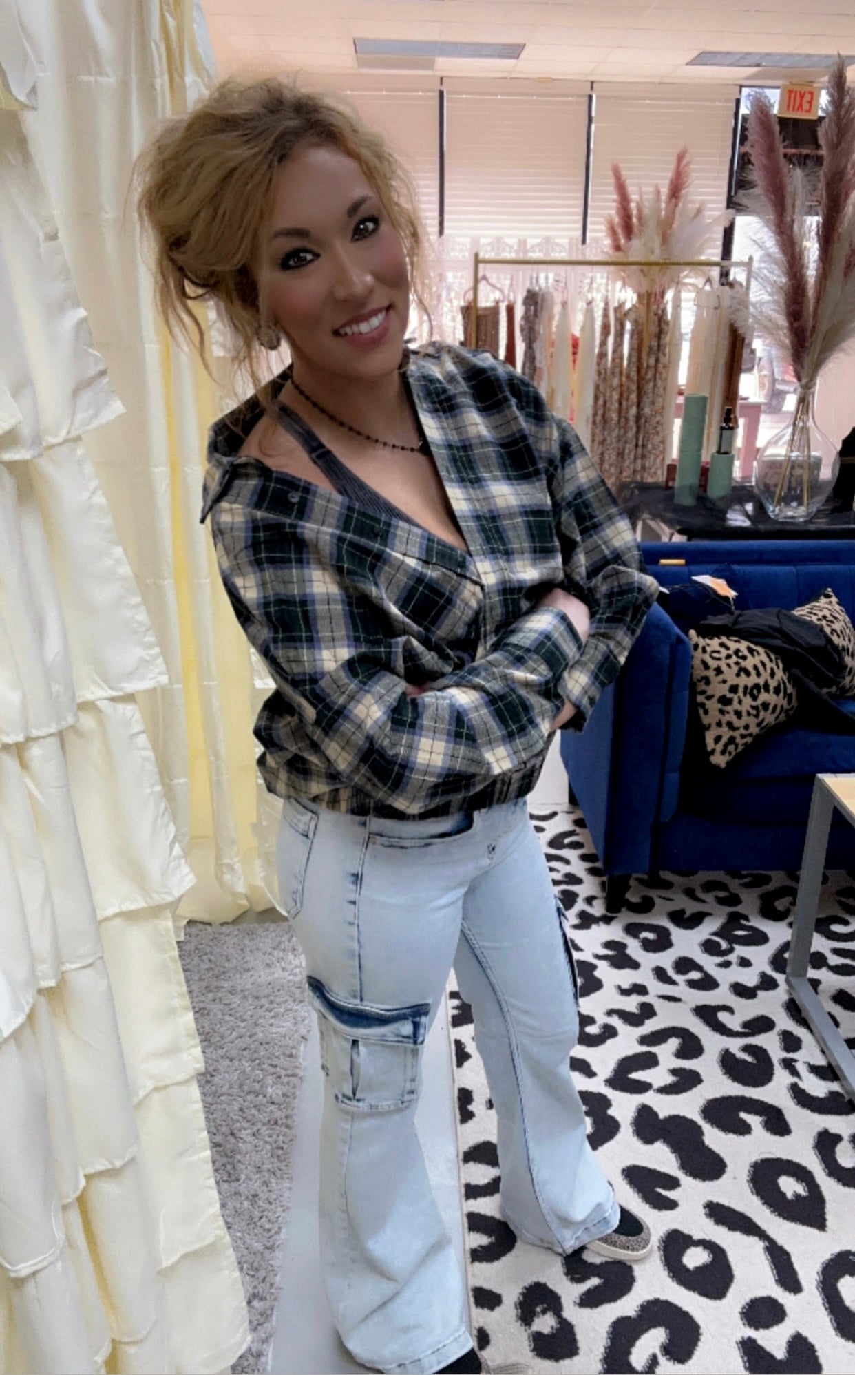 Sandler Chic Flannel Top With Elastic Waistband