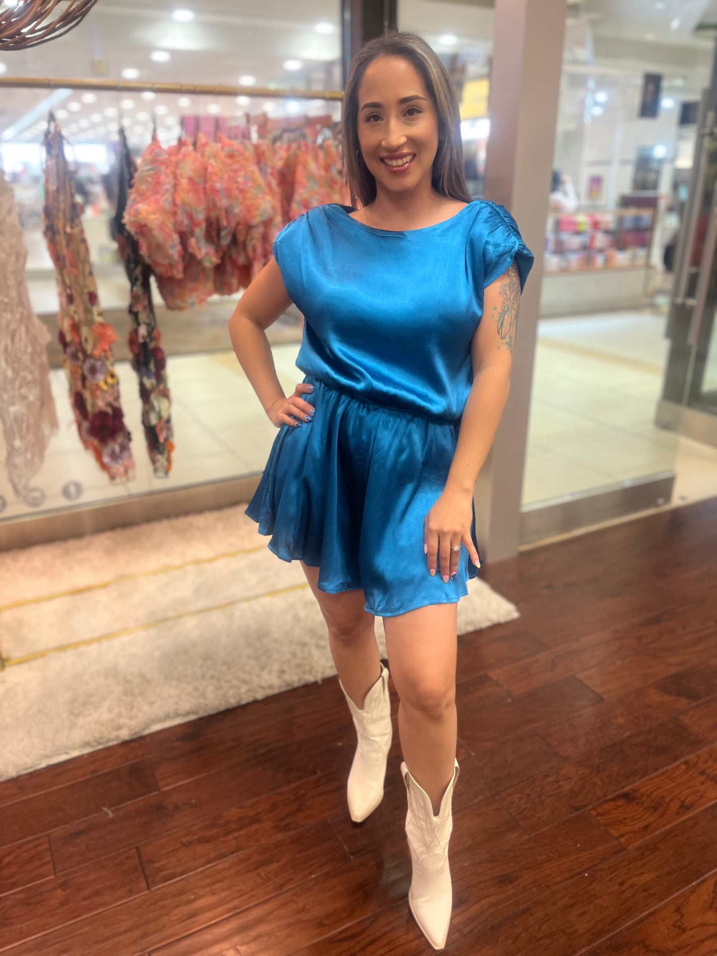 Looking At You Round Neck Blue Romper