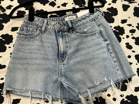 Mid Rise Raw Frayed Hem Denim Shorts