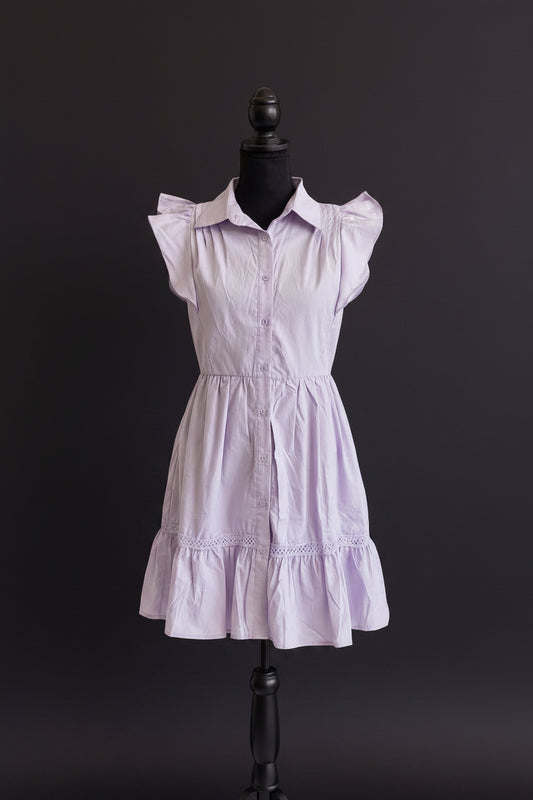 Fit & Flare Button Up Ruffled Sleeve Dress
