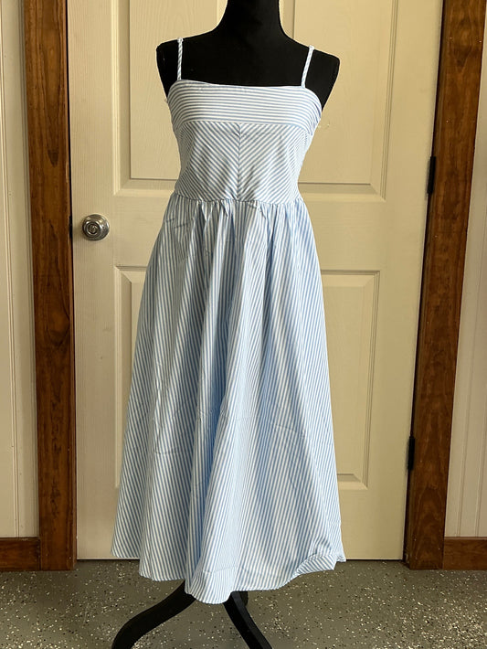 Pinstripe Picnic Pretty Midi Dress