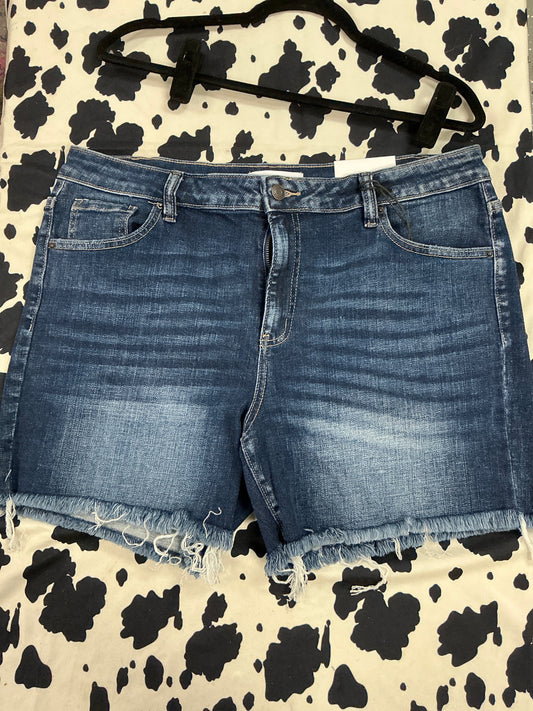 Plus-Mid Rise Raw Frayed Hem Denim Shorts